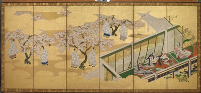 <em>Fortellingen om Genji</em>, kapittel 34; Kashiwagi får øye på den tredje prinsessen av Tosa Mitsuoki