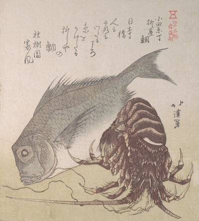 Tai fisk og hummer, spesialiteter fra Yanagiya i Odawara-cho, 1800-tallet. av Totoya Hokkei