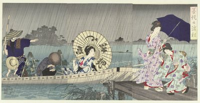 Fergen mellom bredden av Sumida Bokutei no watashibune (tittel på objekt) av Toyohara Chikanobu