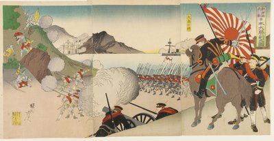 Den store japanske seieren i Songhwan, Korea, august 1894 av Toyohara Chikanobu