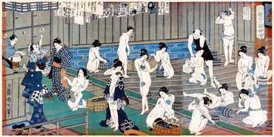 Badehusscene, et trykk av Toyohara Kunichika, 1800-tallet av Toyohara Kunichika