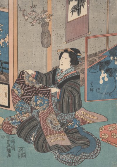 Lady Holder en Obi av Utagawa Toyokuni