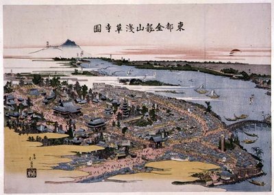 Kinryuzan Senso-ji-tempelet i den østlige hovedstaden (Edo) ca. 1820 (treblokktrykk) av Toyota Hokkei