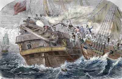 Capture of the Kent"" av den franske kaperen Robert Surcouf (1773-1827) på skipet ""La Confidence"" den 7/10/1800 i Bengalbukta"" (Kampen mellom den franske selvtilliten (Robert Surcouf) og HMS Kent i Bengalbukten, 7 av Trichon (after)