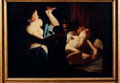 ""Psyche discovers Cupid"" (Psyche discovers Cupid) Maleri av Trophime (Theophisme) Bigot, dit le maitre a la chandelle (1579-1650) Olje på lerret - Pinacoteca Civica, Teramo av Trophime Bigot