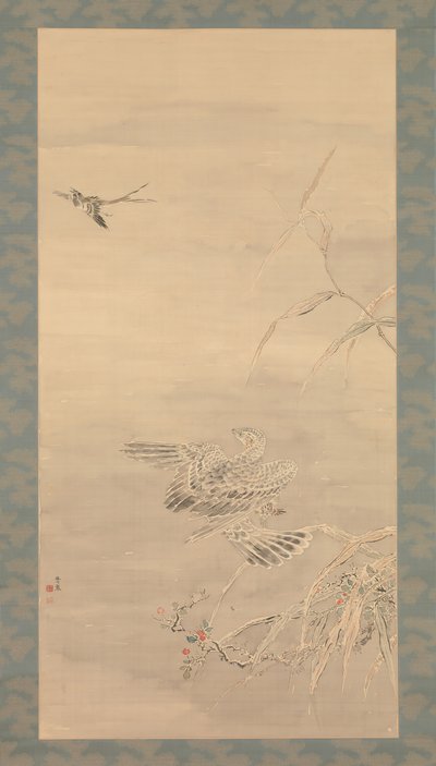 Hawk Grasping a Small Bird, 1800-tallet. av Tsubaki Chinzan
