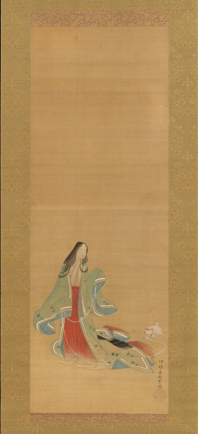 Den tredje prinsessen med katten sin, fra New Herbs I Wakana I..., 1700-tallet. av Tsukioka Masanobu