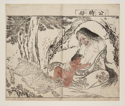 Mor til Kintoki (Kintoki no Haha) (farget treblokktrykk) av Tsukioka Settei