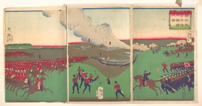 Illustrasjon av kavaleri, infanteri og soldater på retrett (Kiheitai, hoheitai, daichōren no zu) av Tsukioka Yoshitoshi