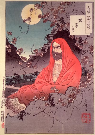 Meditasjon ved måneskinn, (farget treblokktrykk) av Tsukioka Yoshitoshi
