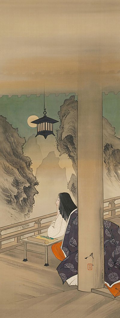 Murasaki Shikibu ved Ishiyamadera Hand MP, Base d Otote p Hayashi t. .. .. , mygg. 1892. av Tsukioka Yoshitoshi