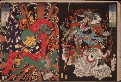 Krieger auf Schädel; Kintoki überwältigt einen Dämon av Tsukioka Yoshitoshi