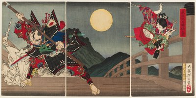 Yoshitsune og Benkei ved Gojō Bridge av Tsukioka Yoshitoshi