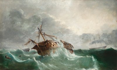 Tapet av den franske Droits de L"Homme, 14.1.1798 utenfor Ushant etter et forsøk på å lande tropper ved Bantry Bay, Irland, ca. 1850-60 av Tudgay Family