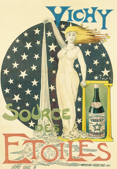 Vichy, kilde til stjernene, ca. 1900 (farge litho) av Tulus Tulus