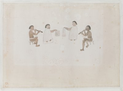 Legg til MS 15508 f.11 Musicians of Tahiti, juni 1770 (akvarell på papir) av Tupaia Tupaia