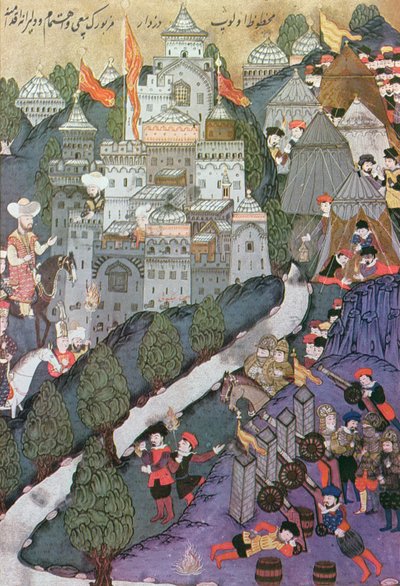 Slaget ved Nicopolis, 25.–28. september, 1396, faksimile av en miniatyr bevart i Topkapi-museet i Istanbul av Turkish School