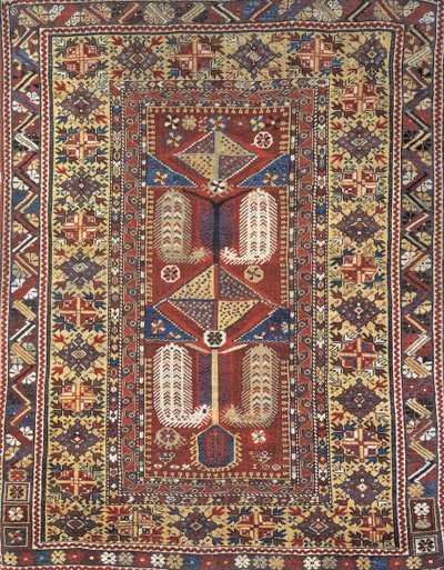 Nærbilde av et Melas bønneteppe, Anatolia, Tyrkia av Turkish School