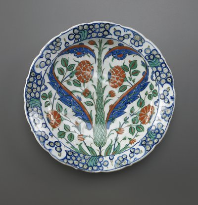 Dish, Iznik, osmansk dynasti, 1570-75 (keramikk) av Turkish School