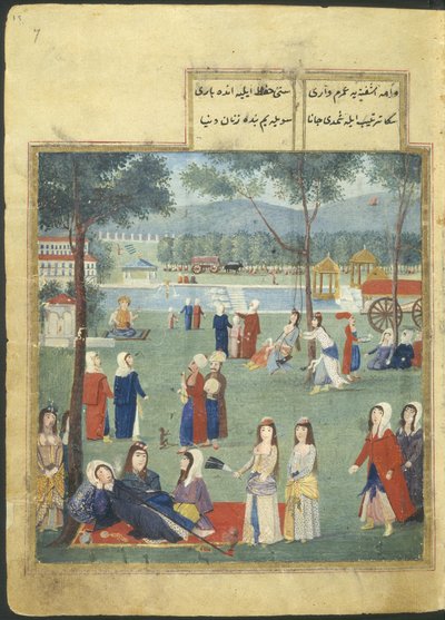 Eller. 7094 f.7, The Gardens of the Kagithane (The Sweet Waters of Europe), Women in a park (akvarell på papir) av Turkish School