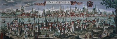 Panoramautsikt over Konstantinopel, sent på 1700-tallet av Turkish School