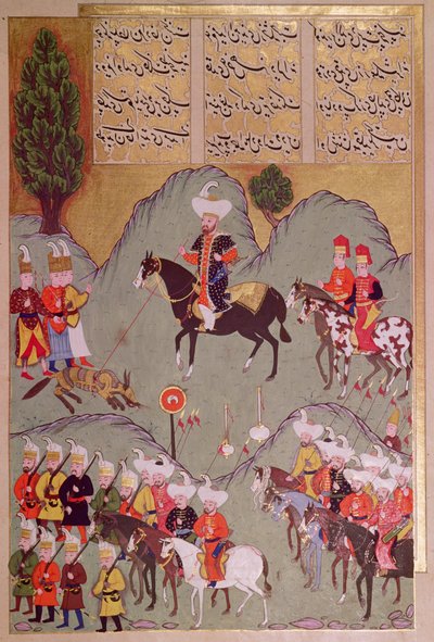 Sultan Murad I (ca. 1326-1389) jakter på en ulv, fra #39;Hunernama#39; (Mss. Hazine. 1524 f.83v) av Turkish School