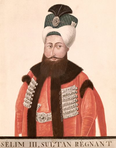 Sultan Selim III (1761-1808) 1700-1800-tallet (wc på papir) av Turkish School