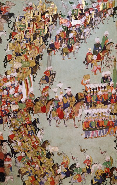 Erobringen av Eger, fra Egri Fetihnamesi (blekk, wc og bladgull på vellum) av Turkish School