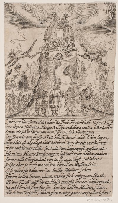 Møte mellom Frederik III og Karl Gustav X på Frederiksborg. Satirisk magasin av Ubekendt