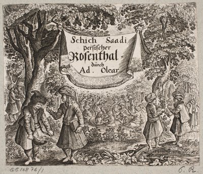 Frontispice til Adam Olearius, "Persisk Rosenthal av en genial poet Schich Saadi […]", Schleswig 1660 av Ubekendt