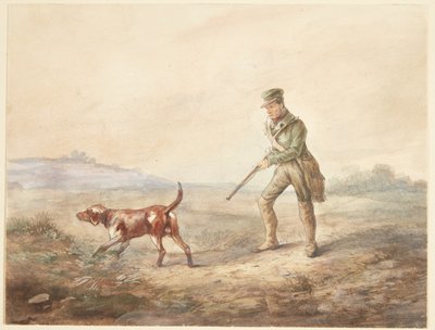 Landskap med en jeger og hunden hans av Ubekendt