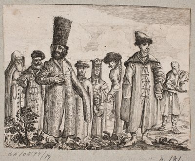 Menn og kvinner i russiske regionale kostymer av Ubekendt