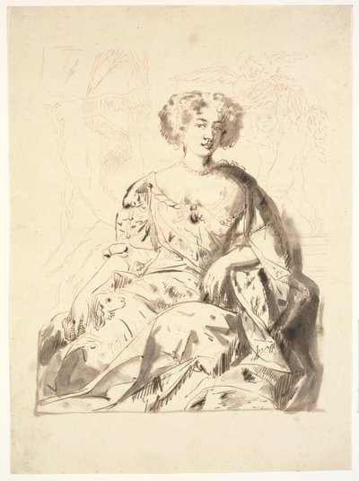 Portrett av en dame, sittende, halvfigur av Ubekendt