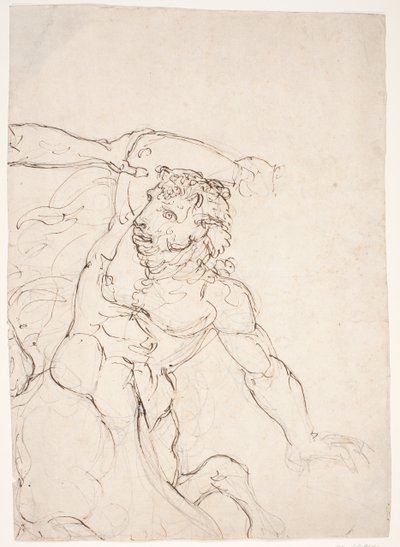 Minotaur, kjemper mot Theseus, hvis venstre underarm sees av Ubekendt Gb9246