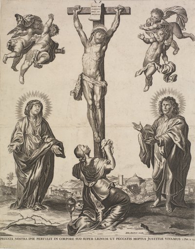 Kristus på korset, med Jomfruen, Maria Magdalena og Johannes og fire engler av Ubekendt KKSgb5444