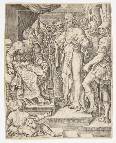 Kristus før Herodes av Ubekendt efter Dirck Volckertsz. Coornhert efter Maarten van Heemskerck