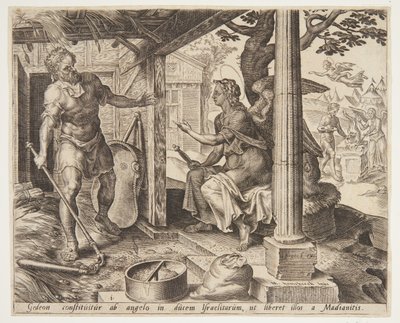 Engelen viser seg for Gideon av Ubekendt efter Maarten van Heemskerck