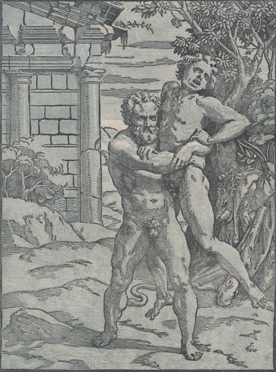 Hercules og Antaeus, ca. 1517-18. av Ugo da Carpi