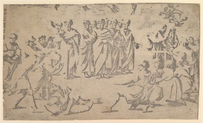 Ananias død omgitt av apostler, 1518. av Ugo da Carpi