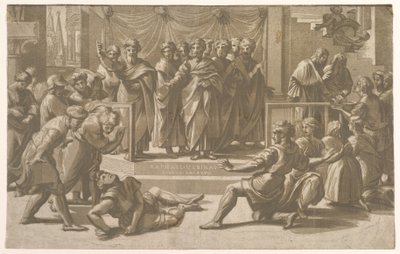 Ananias død, omgitt av apostler, 1518. av Ugo da Carpi
