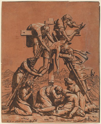 Nedstigningen fra korset av Ugo da Carpi after Raphael