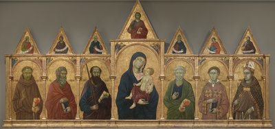 Jomfru og barn med de hellige Frans, Andreas, Paulus, Peter, Stefanus og Ludvig av Toulouse, ca. 1317-21 av Ugolino di Nerio