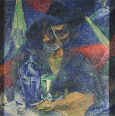 Dekomponering av kvinnefigur ved bordet av Umberto Boccioni (1882-1916), olje på lerret, 86x86 cm, ca 1912 av Umberto Boccioni