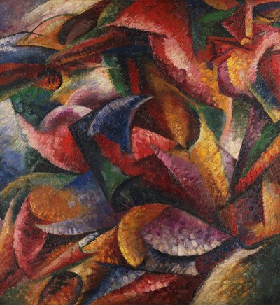 Dynamisme of human body av Umberto Boccioni (1882-1916), olje på lerret av Umberto Boccioni