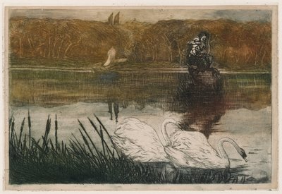 Innsjø med svaner av Umberto Boccioni