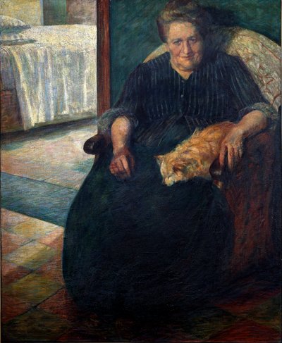 Madame Virginie (La signora Virginia) Portrett av en korpulent kvinne som sitter med katten på knærne. Maleri av Umberto Boccioni (1882-1916) 1905 Søn. 140x115,5 cm Milano, Museo del Novecento av Umberto Boccioni