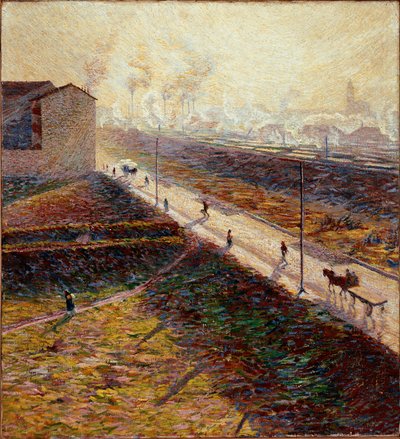 Morgen eller "" Forstadsveien tidlig på morgenen"" Maleri av Umberto Boccioni (1882-1916) 1909 Søn. 60x55 cm Privat samling av Umberto Boccioni