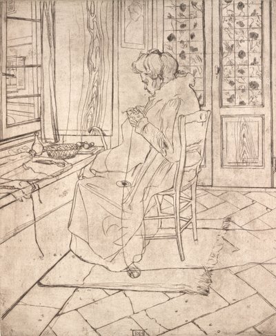 Kunstnerens mor hekler, 1907. av Umberto Boccioni