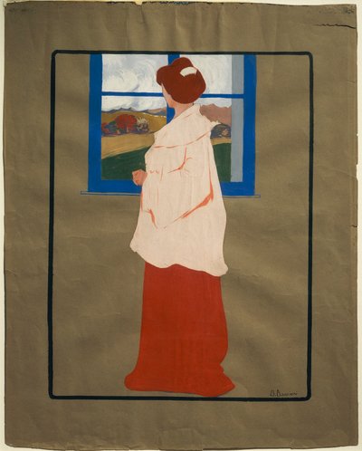 Woman at Window (Høst), ca. 1908, av Umberto Boccioni (1882-1916), tempera på papp, 32x25 cm av Umberto Boccioni
