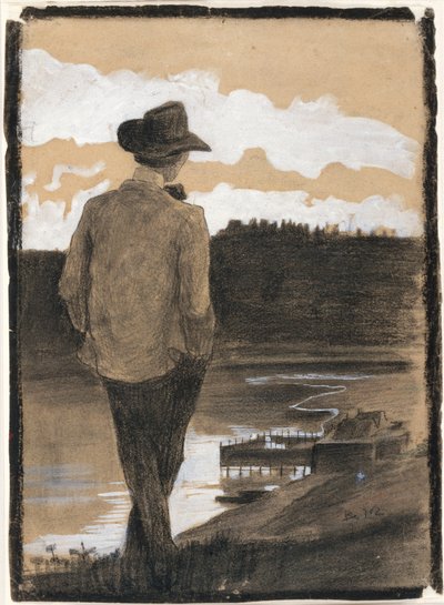 Ung mann på en elvebredd (recto); studie av en wagnersk scene (verso) av Umberto Boccioni
